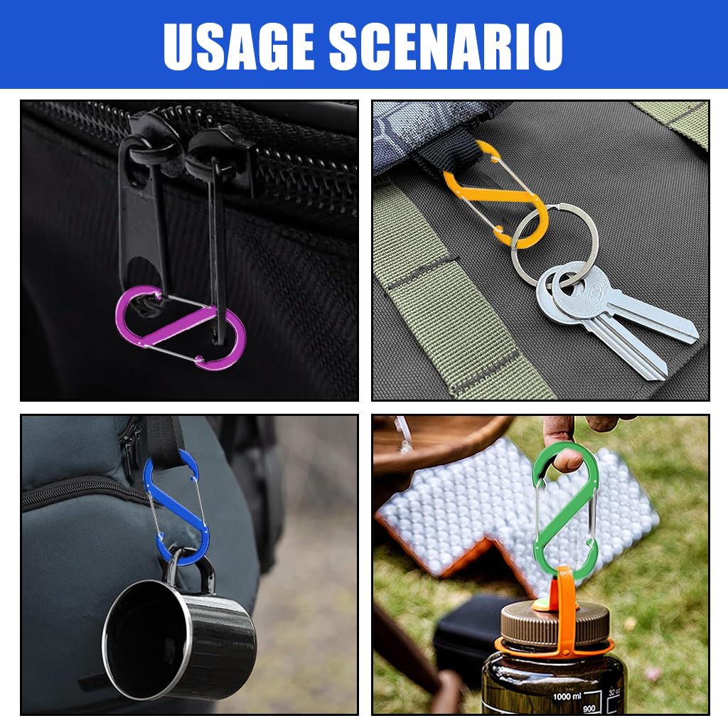 Proberos® 5Pcs Carabiners Dual Hook, Premium Aluminum D-Ring Locking Carabiners Lightweight & Durable, Hooks Keychain - Hook Keyring (Multi-color)