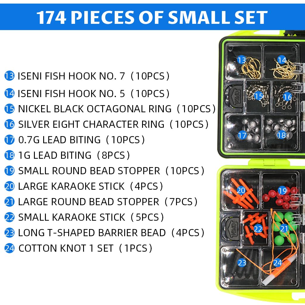 Qpets Fishing Tackle Kit for Freshwater and Saltwater Use featuring 174 pcs in Box | Includes Hooks, Sinkers and Bobbers
