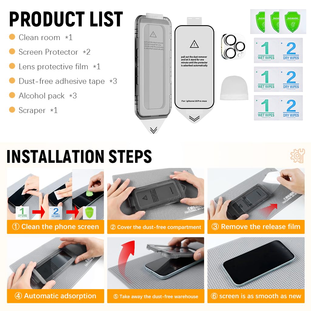 ZEITEL Tempered Glass Screen Guards for iPhone 16 Pro with 9H Hardness & Installation Frame | Full Coverage and Camera Lens Protection