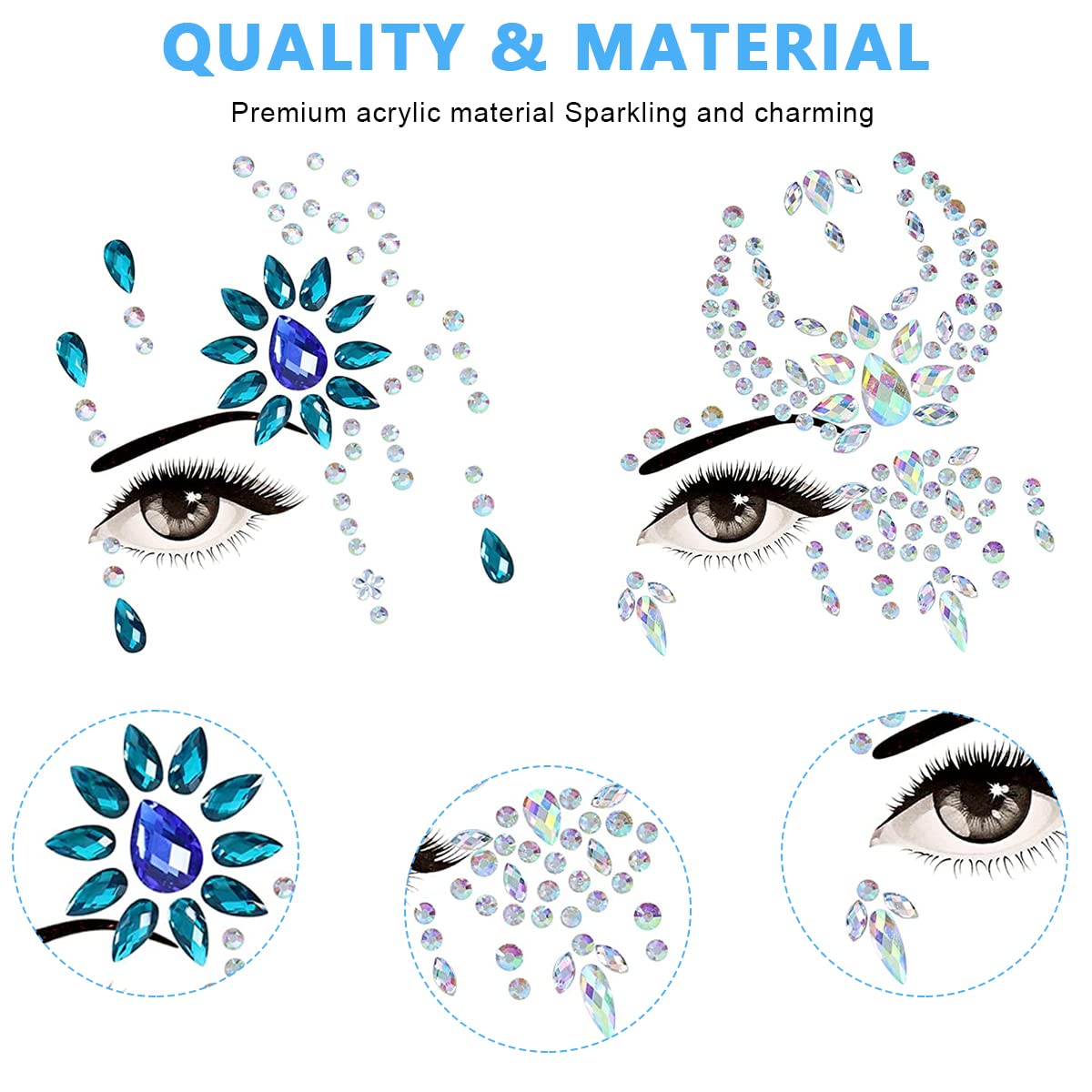 MAYCREATE Face Rhinestones Crystal Stickers for Makeup and Festival Face Gems | Glitter Eye Bindi Decorations