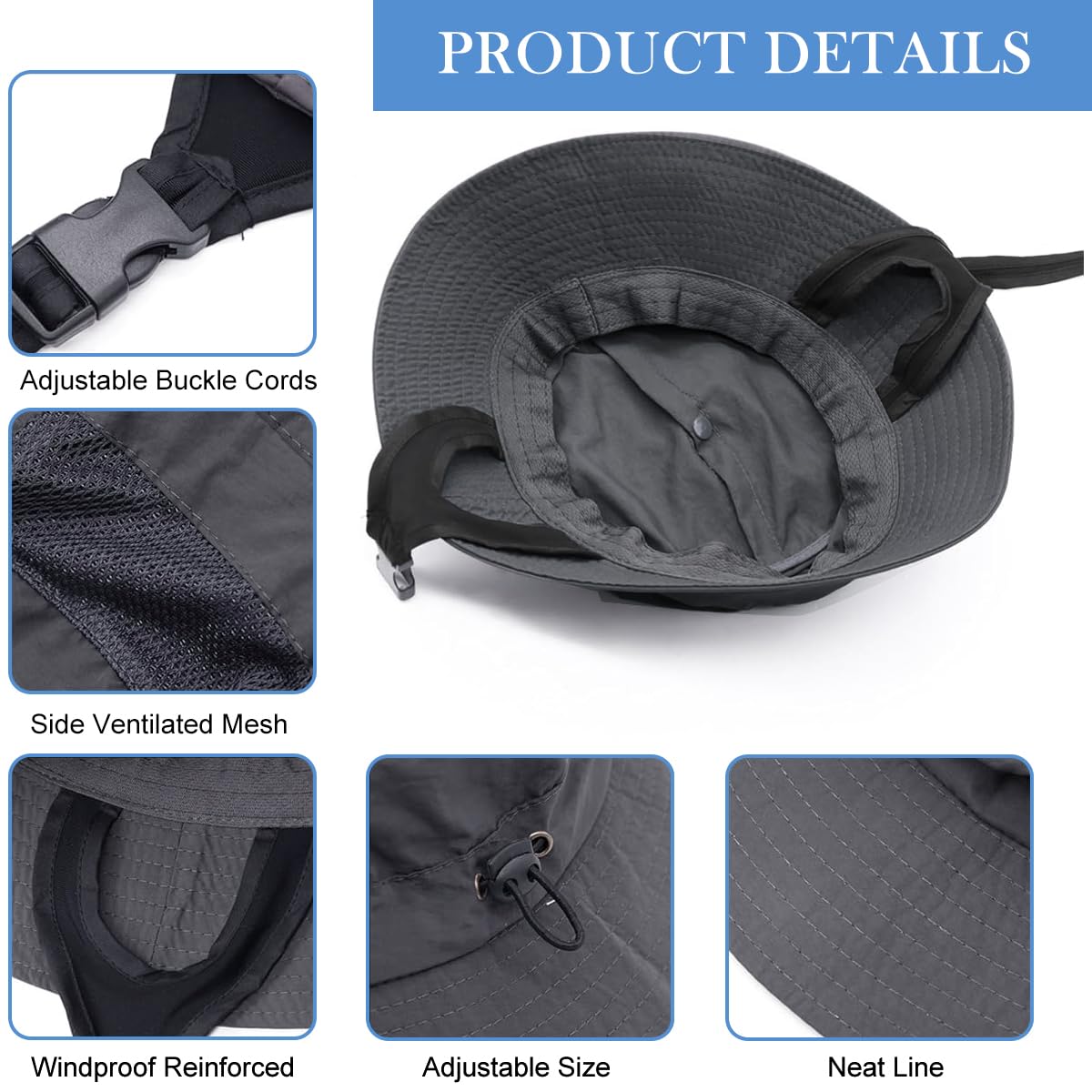 Gustave Sun Hat Bucket for Outdoor Adventures with UPF 50 Protection and Mesh Ventilation | 2 PCS Dark Gray