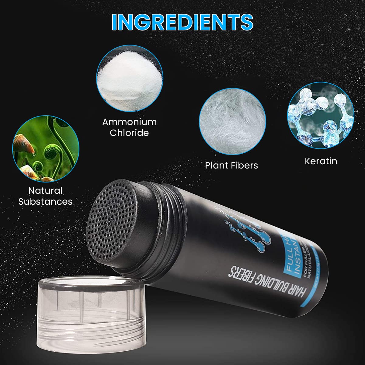 MAYCREATE Hair Building Fiber for Thinning Areas with Spray Applicator Kit 27.5g | Black