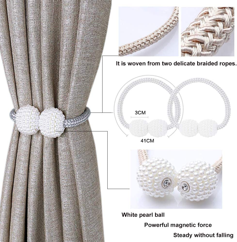 HASTHIP 2PCS Magnetic Curtain Tiebacks Curtain Holder Adjustable Decorative Curtain Straps Curtain Clip Curtain Tie Backs for Bedroom (White)