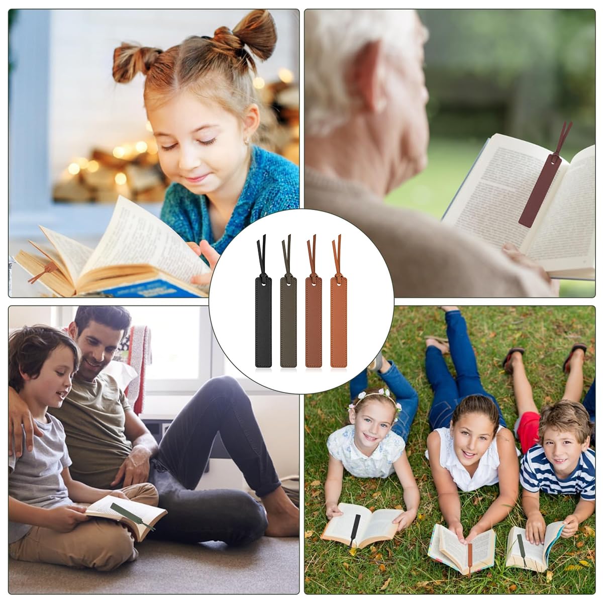 Climberty PU Leather Bookmark Set for Reading | 4 Pcs with Decorative Rope for Book Lovers