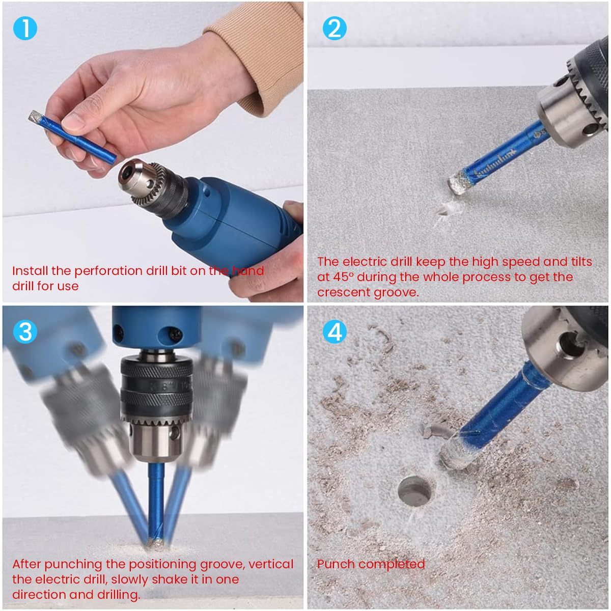 Serplex Dry Diamond Core Drill Bits Set for Tile and Porcelain featuring 6 pcs 3/16–1/2 in sizes | vacuum brazed round shank design