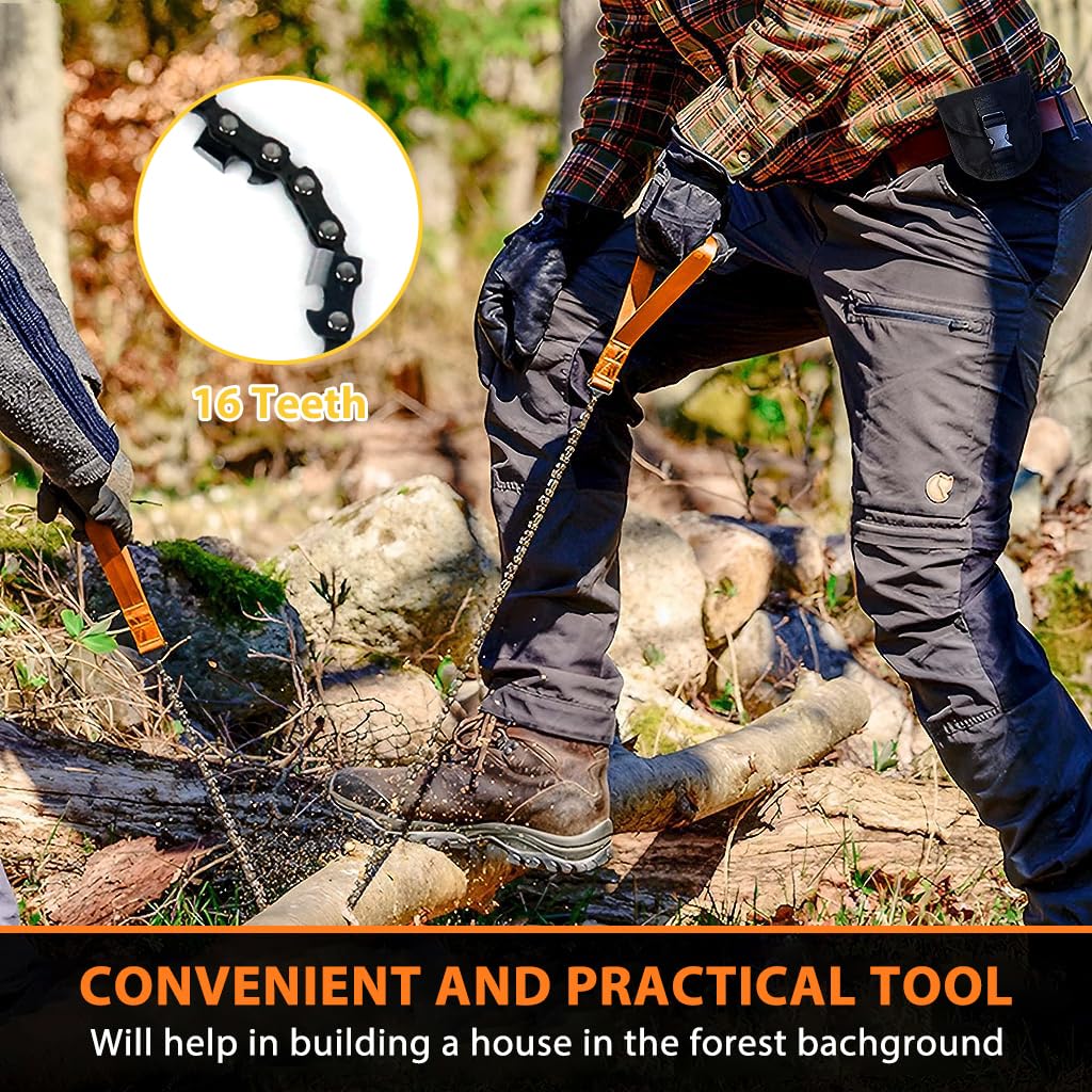 Optifit Pocket Chainsaw for Camping and Hiking with 16 Teeth 24 in Manganese Steel Blade | Portable Hand Saw for Cutting Branches