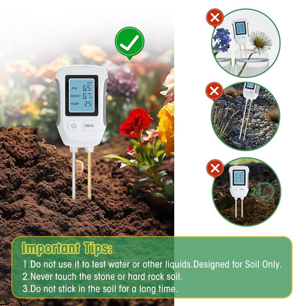 HASTHIP Soil Meter for Gardening with Dual Probes and LCD Display | Measures Moisture pH and Temperature -10°C to 90°C