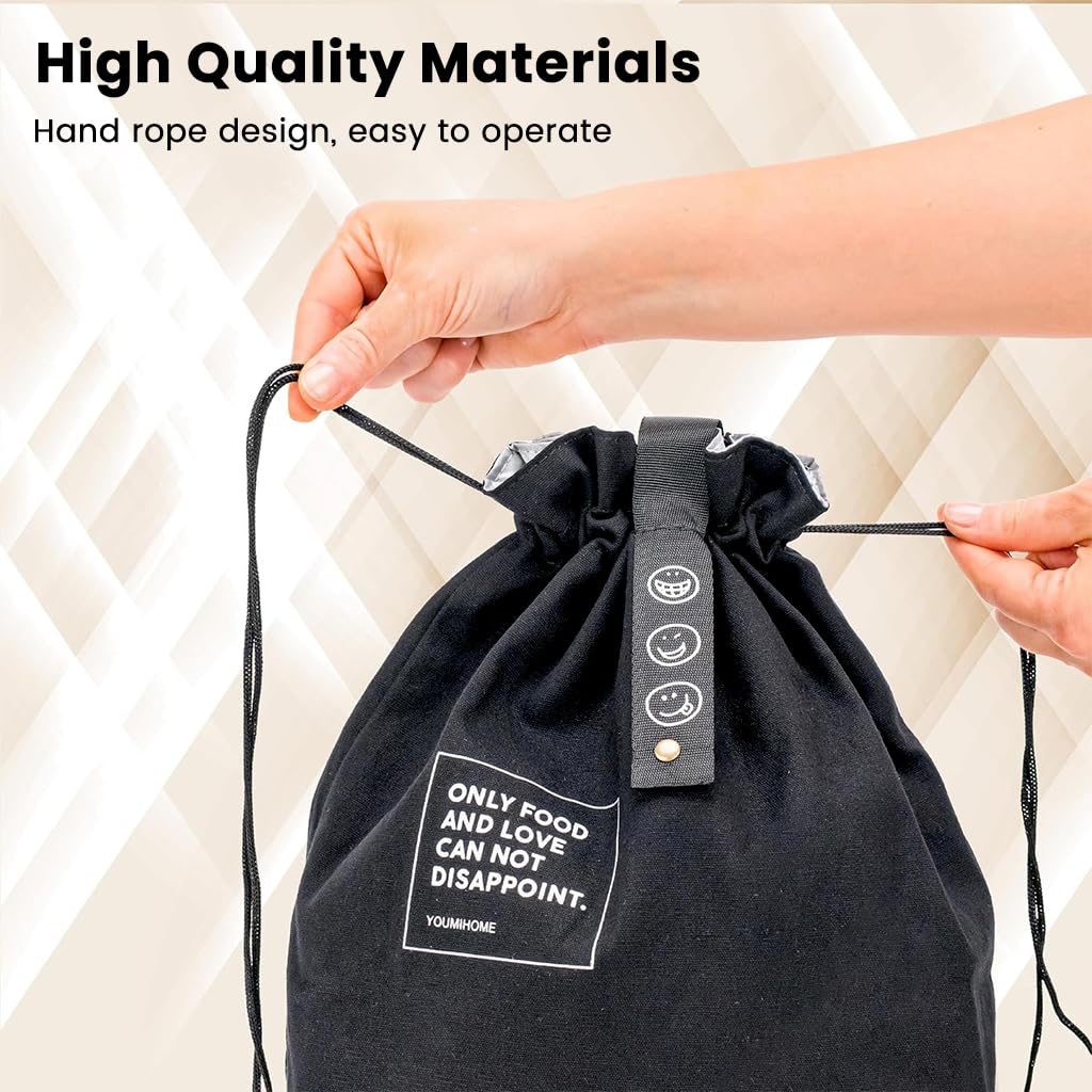 HASTHIP Reusable Lunch Bag for Work and Picnic with Drawstring Closure and Insulated Canvas 21x15x30cm
