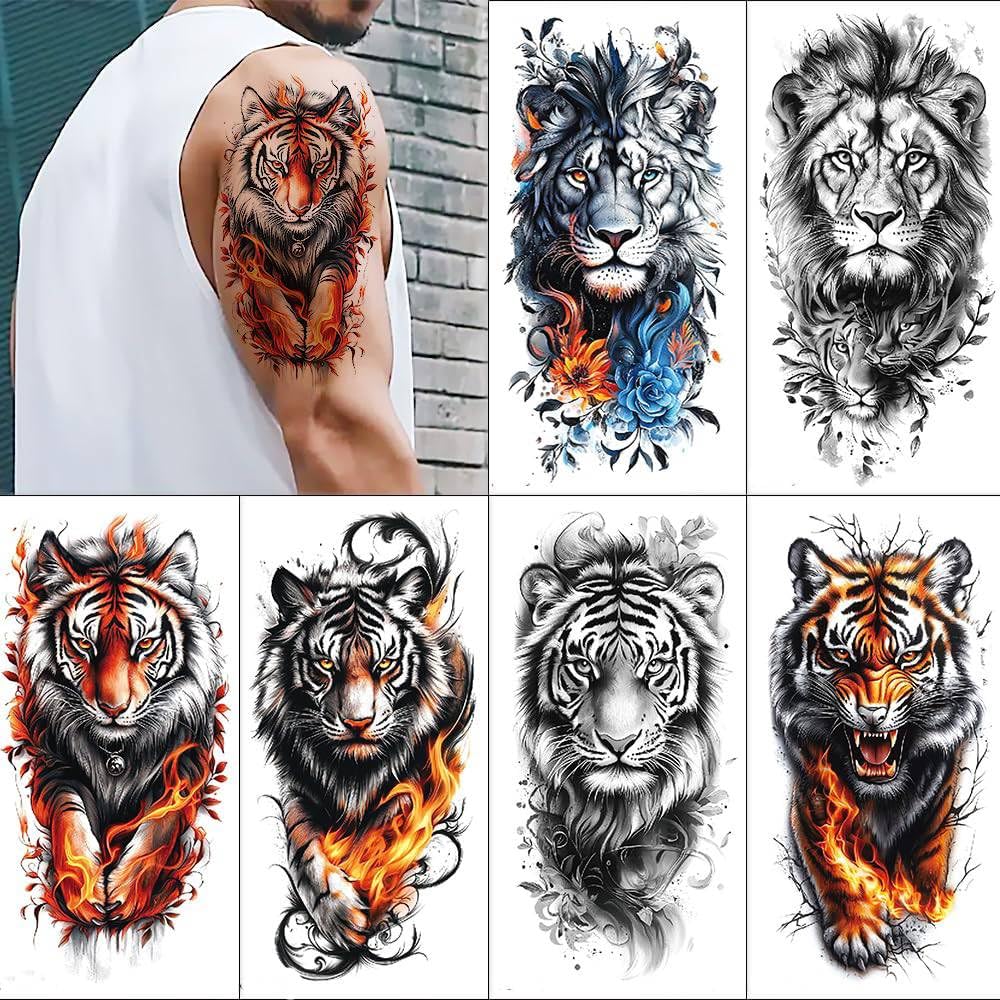 MAYCREATE Temporary Tattoo Stickers for Men featuring 6 Sheets 148x210mm Waterproof Designs