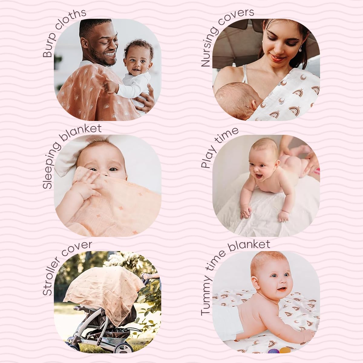 SNOWIE SOFT baby swaddle set for newborns with 76x76cm flannel muslin wraps | pink cartoon design