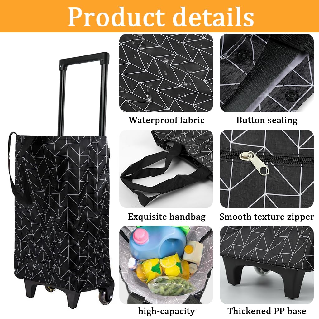 Serplex Portable Shopping Cart for Groceries with 18–37cm Retractable Handle and PU Wheels | Foldable Oxford Trolley Bag
