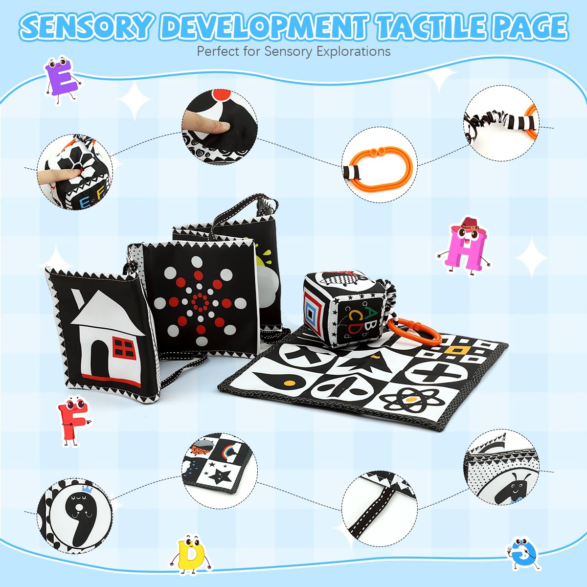 SNOWIE SOFT baby cloth books for early learning with 3 pcs high contrast fabric | sensory toy