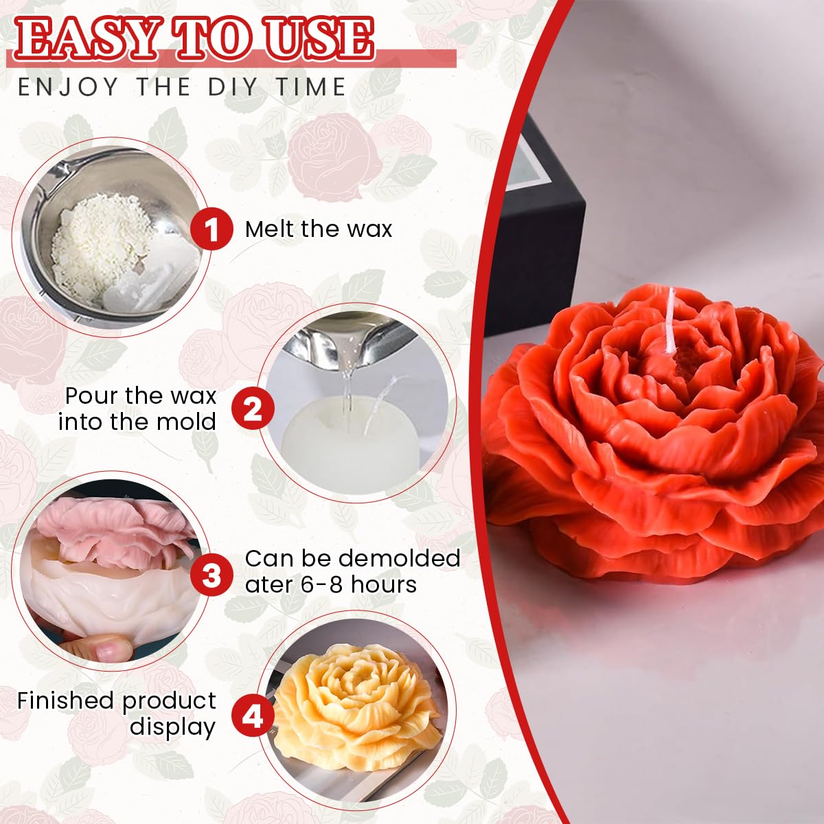 ZIBUYU 3D Flower Silicone Candle Molds for DIY Crafts and Soap Making | Non‑Stick Reusable Design