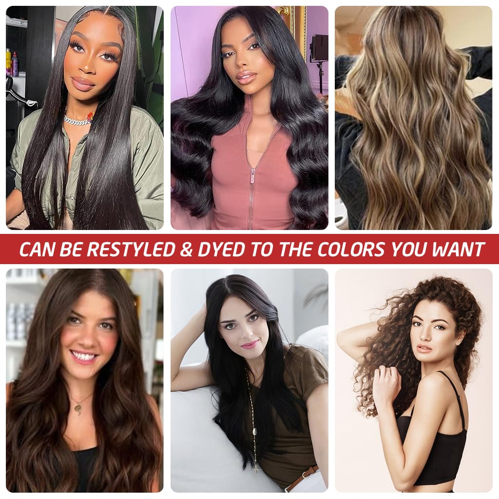 MAYCREATE Hair Extensions for Women with 7 Clip Pieces 22 in Straight Synthetic Fiber | Natural Black Seamless Volume