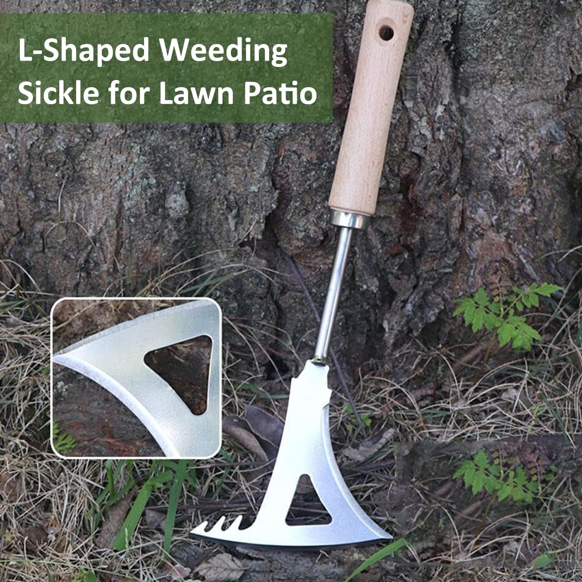 HASTHIP Hand Weeder for Garden Weed Removal with 33cm Serrated Blade and Wooden Handle | Steel Crevice Tool