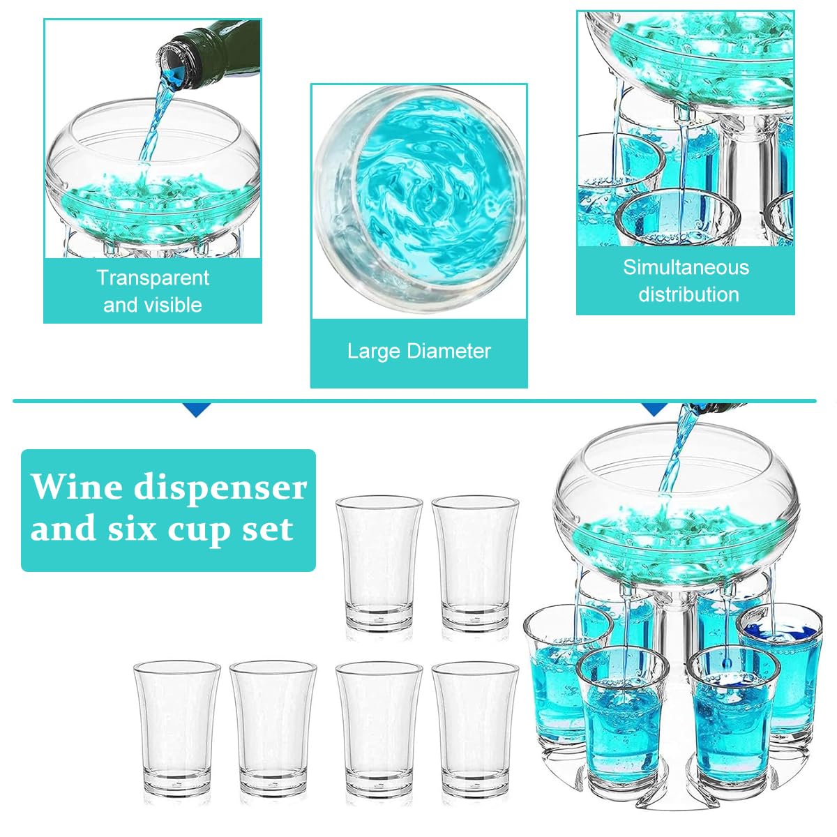HASTHIP Acrylic Liquor Dispenser Set for Parties with 32oz Capacity and 6 Cup Outlets | Clear Acrylic Bar Accessory