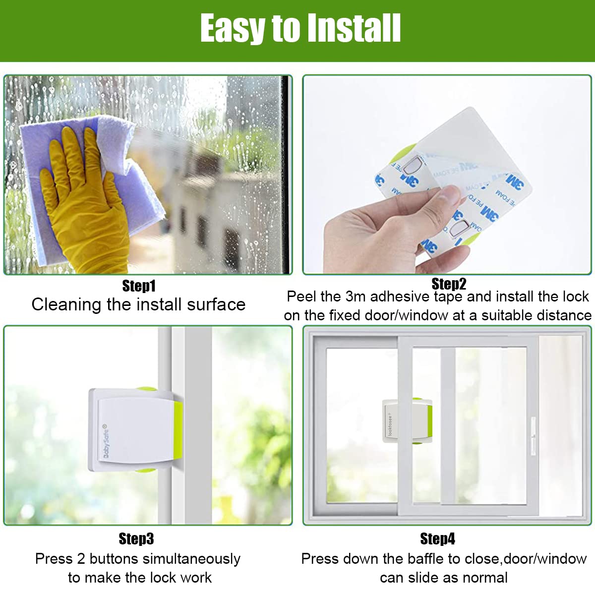 SNOWIE SOFT Security Window Lock for Push Pull Doors with Self Adhesive Stopper | 2 Pack 1.18 in Width for Kids Safety