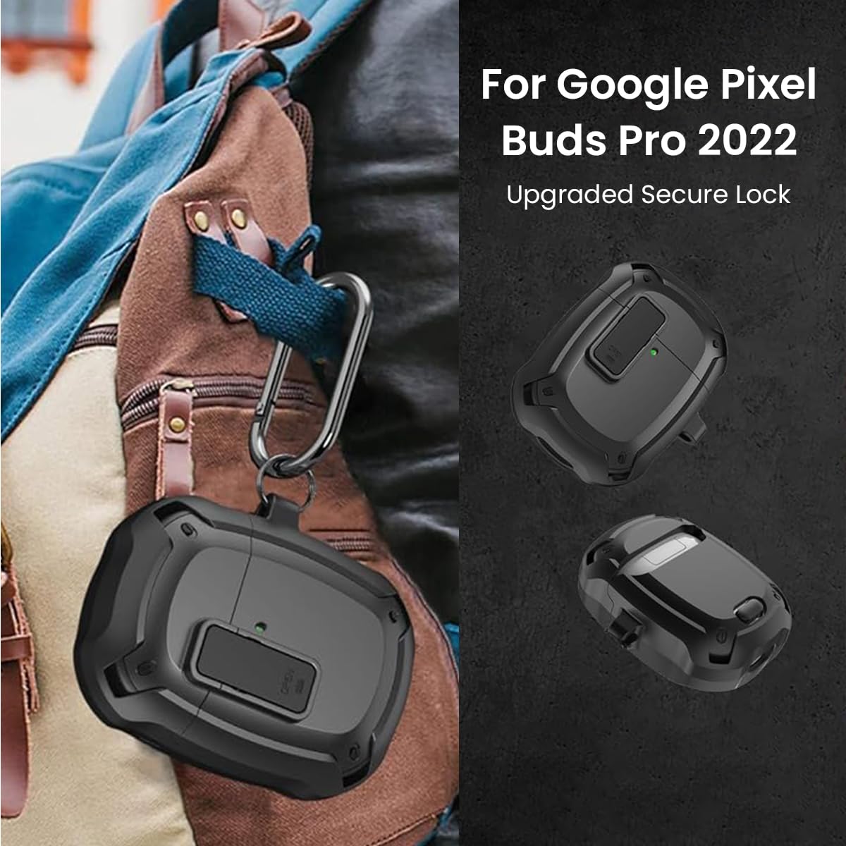 ZORBES Protective Case for Google Pixel Buds A Series featuring Lock Mechanism and Carabiner Clip