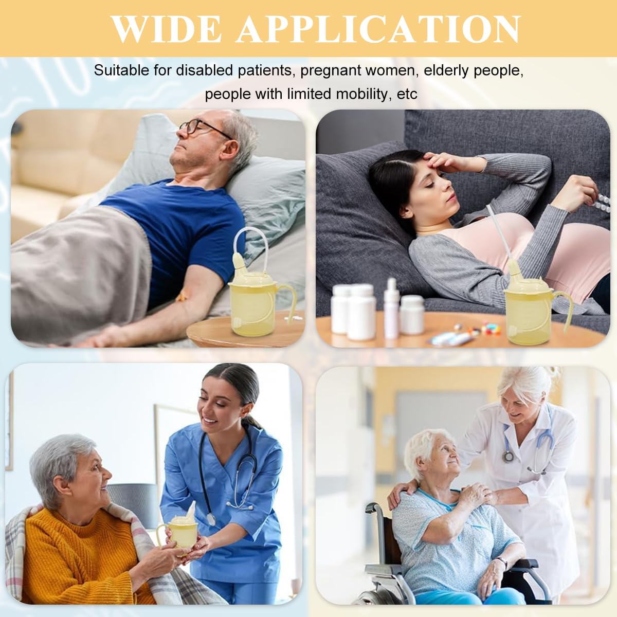 HANNEA Liquid Food Feeding Cup for Elderly with 300ml Capacity and Long Flexible Straw | Spill Proof Easy Grip Handle