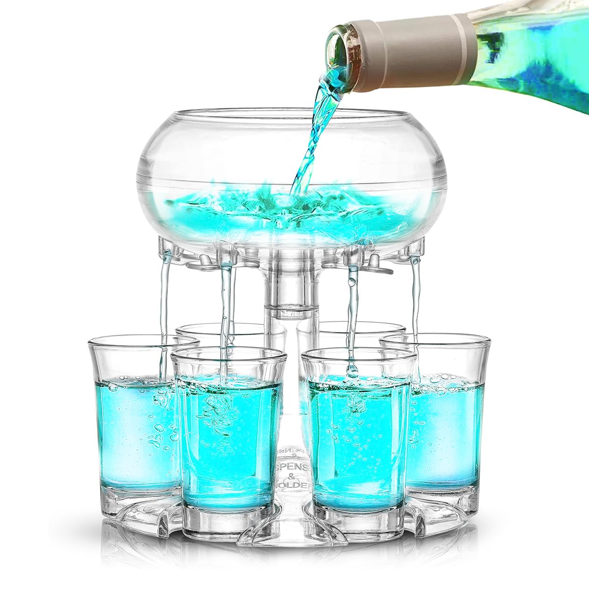 HASTHIP Acrylic Liquor Dispenser Set for Parties with 32oz Capacity and 6 Cup Outlets | Clear Acrylic Bar Accessory