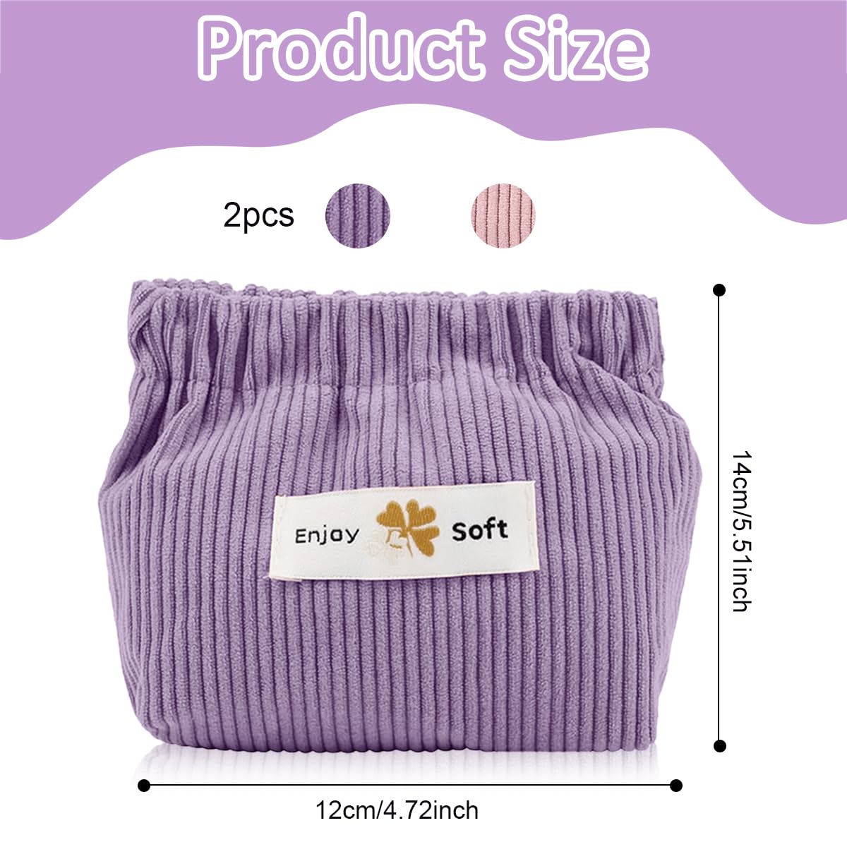 MAYCREATE Small Makeup Pouch for Travel and Daily Use featuring Self Closing 14x12cm Design | Corduroy Organizer in Pink and Purple for Women and Girls