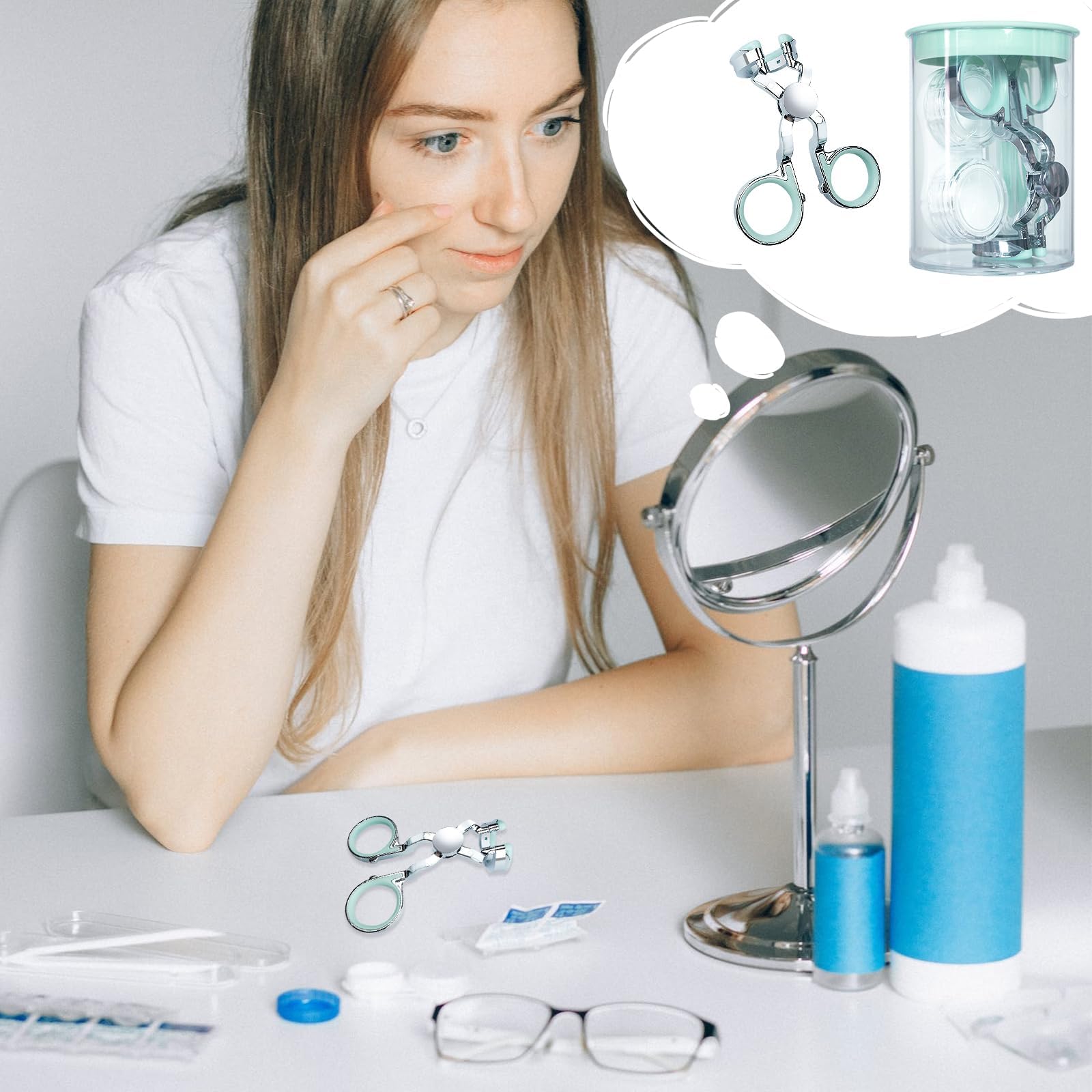 MAYCREATE Contact Lens Remover Tool for Travel with Silicone Strips and ABS Material | Hygienic Eye Support