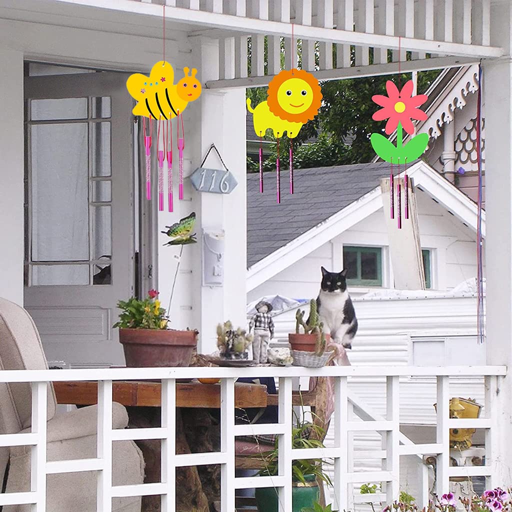 SNOWIE SOFT Garden Wind Chime Kit for Kids with 4 Pcs Wood Chimes and 50 Eye Stickers | DIY Painting Craft Gift