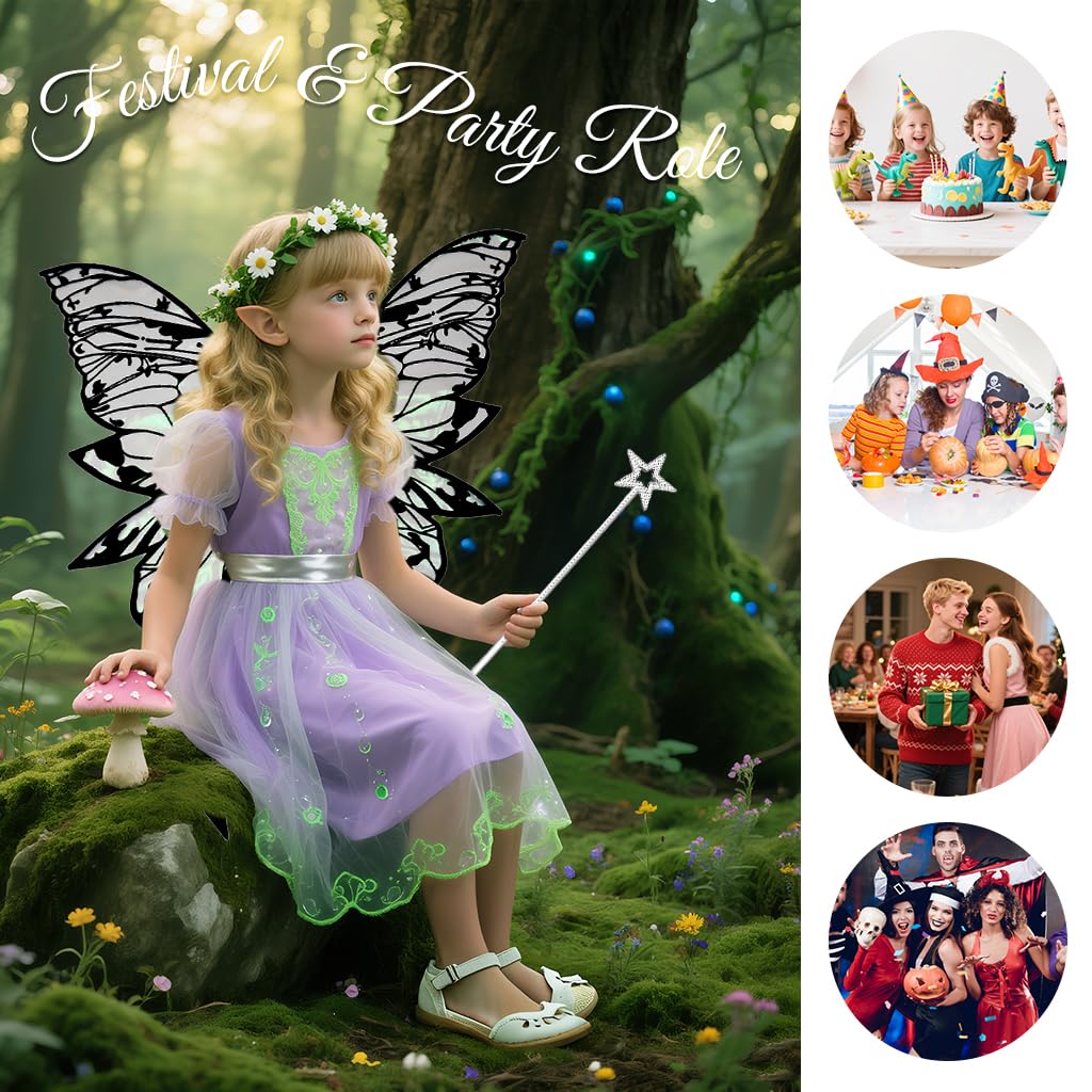 PATPAT Butterfly Wings Costume for Parties featuring 80x75cm Strap Design & Elf Ears | Iridescent Fairy Set