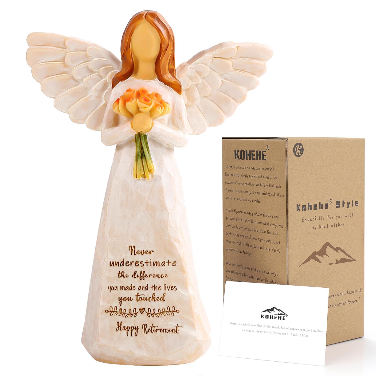 PATPAT® Retirement Gift for Woman,Happy Retirement Gift for Woman,5.5” Angel Figurine Party Decorations Retired Gifts Coworkers Friends-Beige