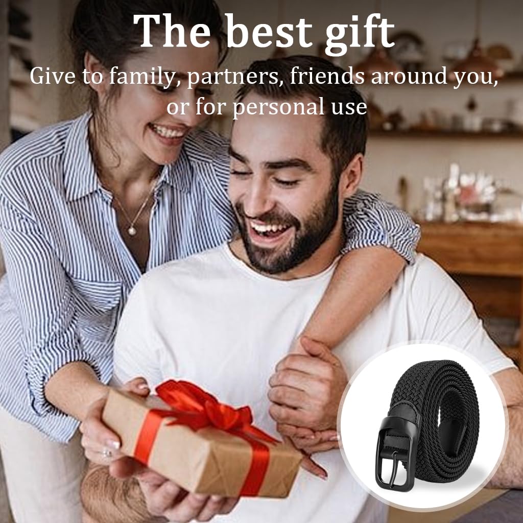GUSTAVE Black Belt for Men with Quick Release Metal Buckle 125cm | Elastic Braided Nylon Strap for Formal and Casual Wear