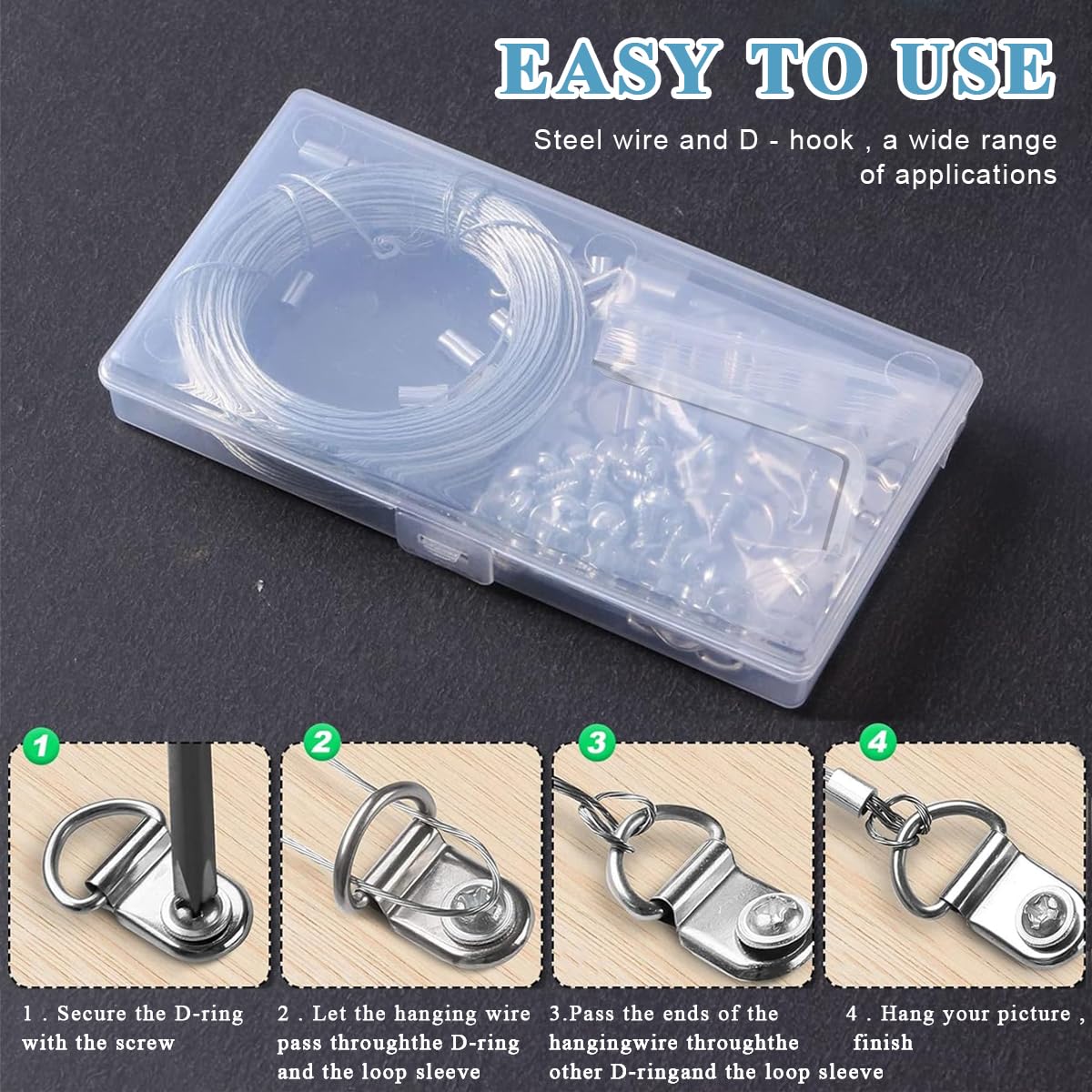 Serplex Picture Hanging Wire Kit for Photos and Artwork with 100 ft Steel Wire & D Rings | Supports up to 30lbs