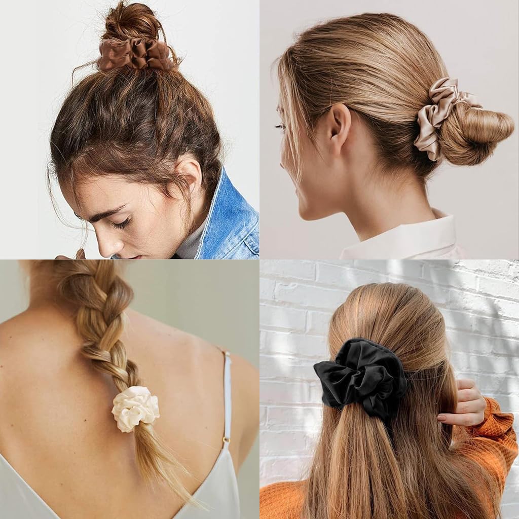 ZIBUYU Scrunchies Set for Women featuring 6pcs Satin Hair Bands with Strong Elastic Hold | 11 cm Outer Diameter