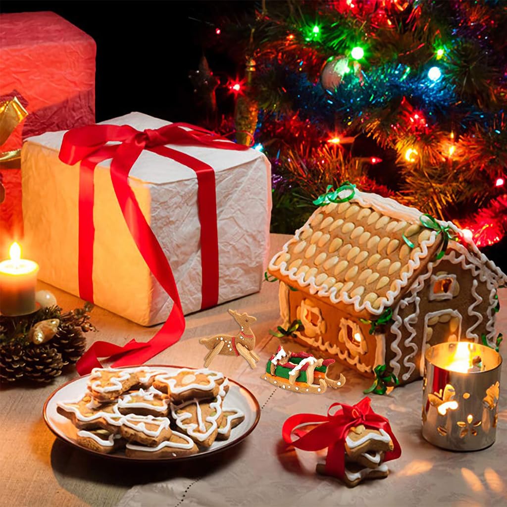 HASTHIP 18PCS 3D Christmas Cookie Cutters for DIY Gingerbread House with Santa House Design | Fun Holiday Baking Tool Set