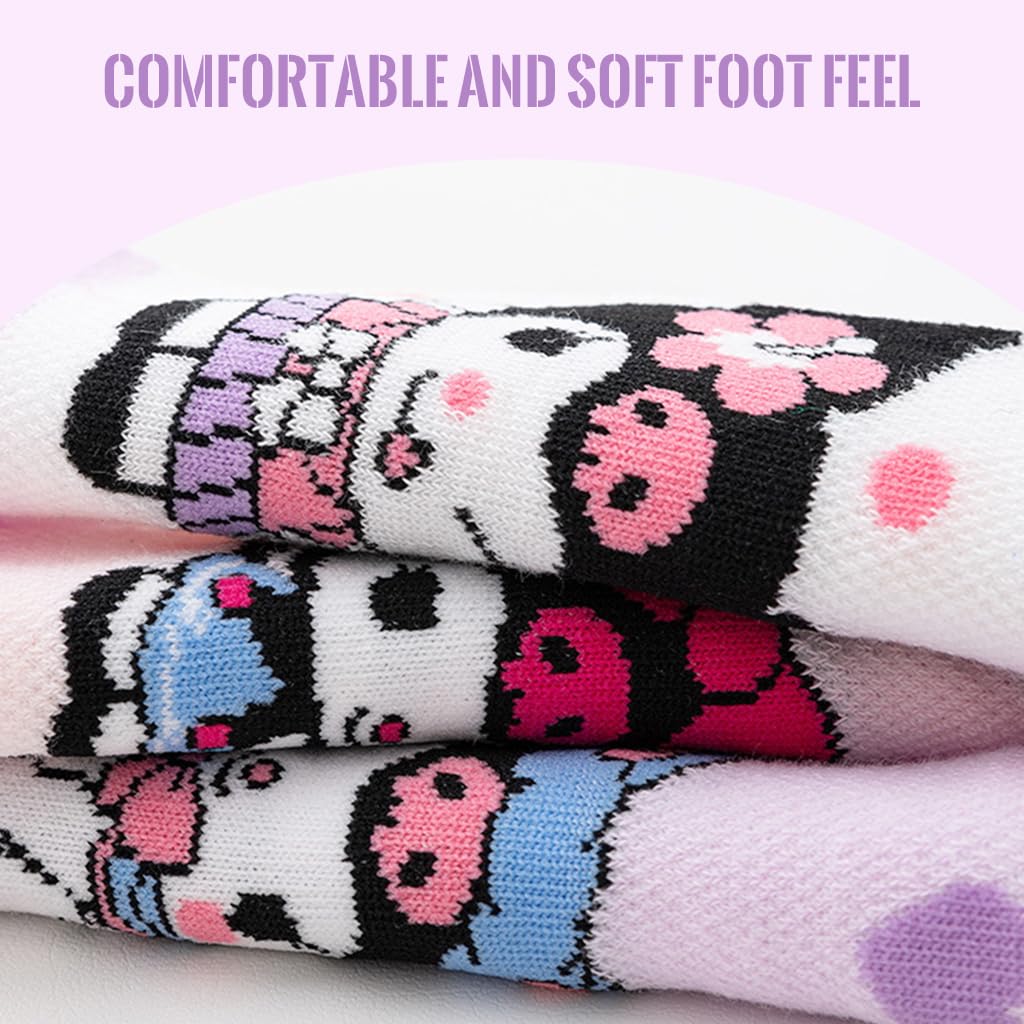 SNOWIE SOFT Kids Socks with Kuromi Cartoon Design Cotton Mesh 5 Pairs for 5–8 Years