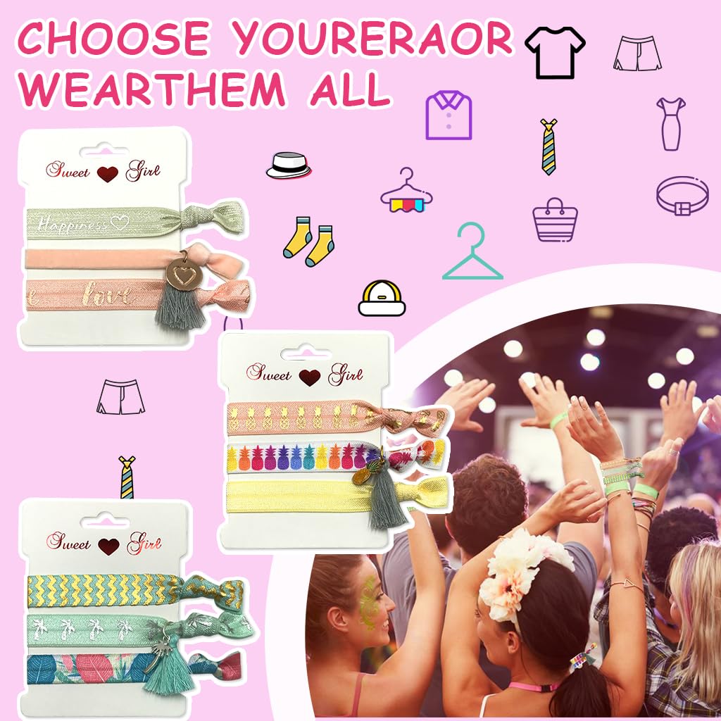 PALAY Hair Ties for Women with 9 Elastic Ribbon Bands featuring Cute Prints and Charms | Ponytail Holders and Friendship Bracelets