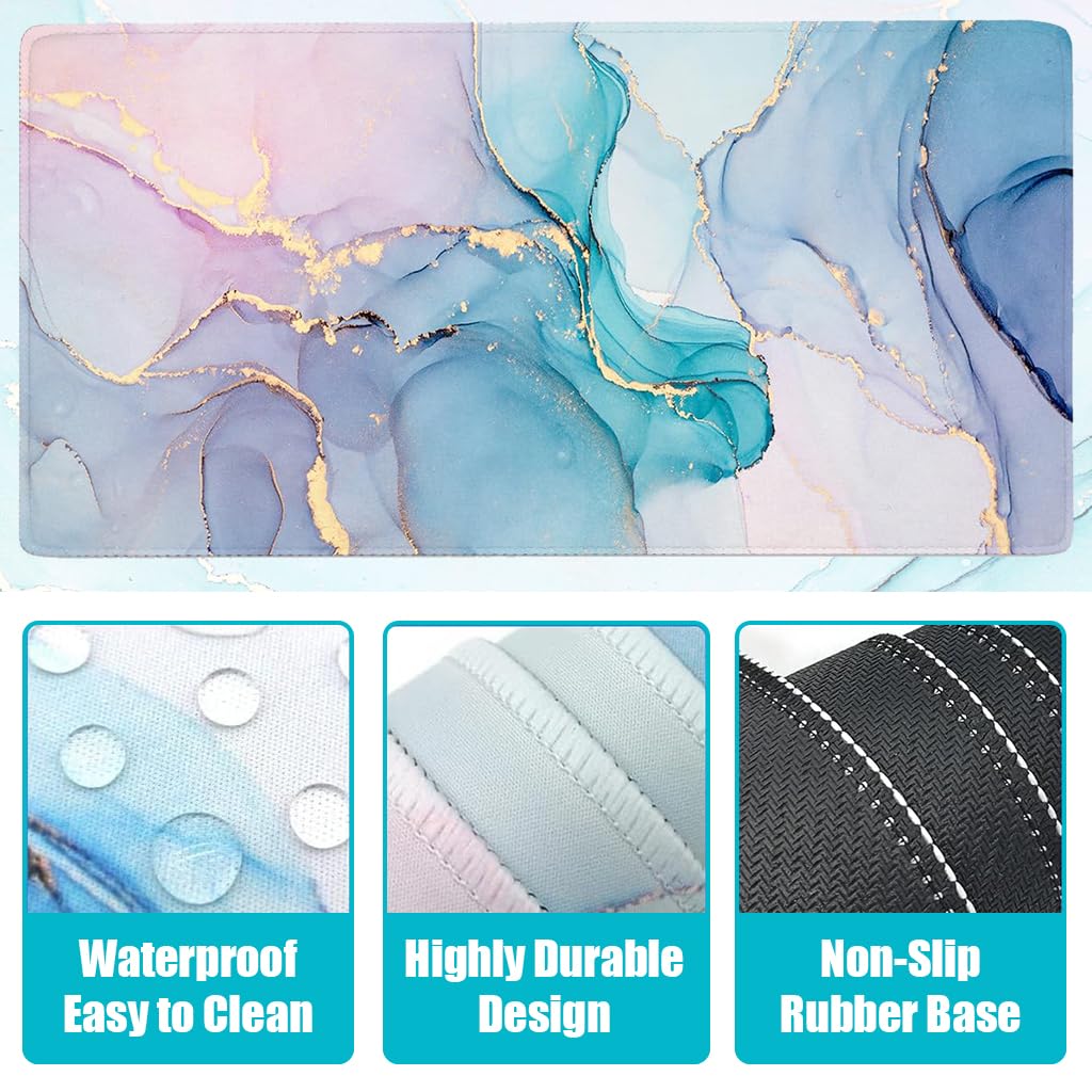 ZORBES Gaming Mouse Pad Wrist Support Set for Home Office with Non Slip Base | Blue Marble 35.4 x 15.7 in Desk Pad and Ergonomic Design