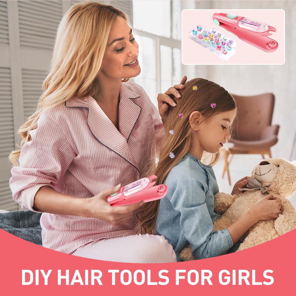 PATPAT Hair Gem Stapler with Kit 24pcs Reuseable Gem Patch Girl Quick Hair Gems for Teens Girl Hair Dressing Braid Gem Stamper Hair Stylish for Birthday Party Hair Styling Tool Girls Gifts