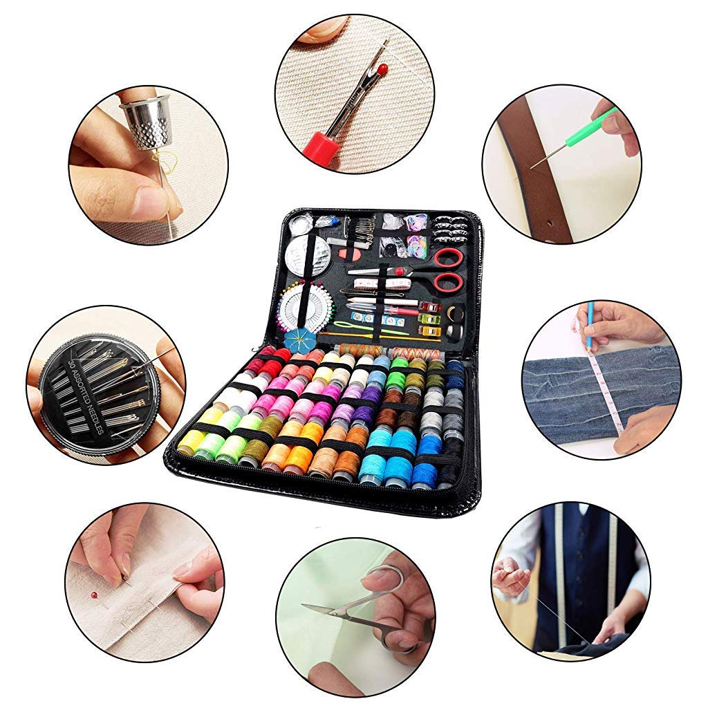 HASTHIP Sewing Kit for Travel and Emergency Repairs with 183 pcs Accessories | Portable PU Leather Case
