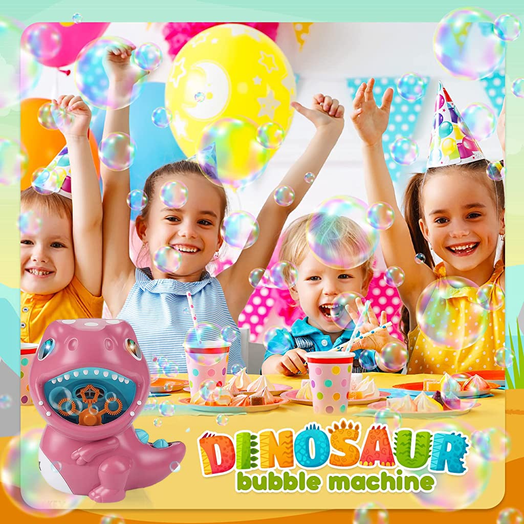 PATPAT Dinosaur Bubble Machine for Kids with Light and Music featuring 6 Wands 500+ Bubbles