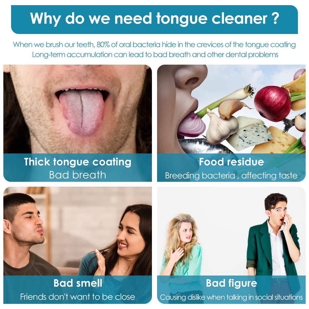 ZIBUYU Tongue Scraper 2 Pack for Deep Cleaning with Wide Mouth Design & 304 Stainless Steel | Fresher Breath and Oral Hygiene