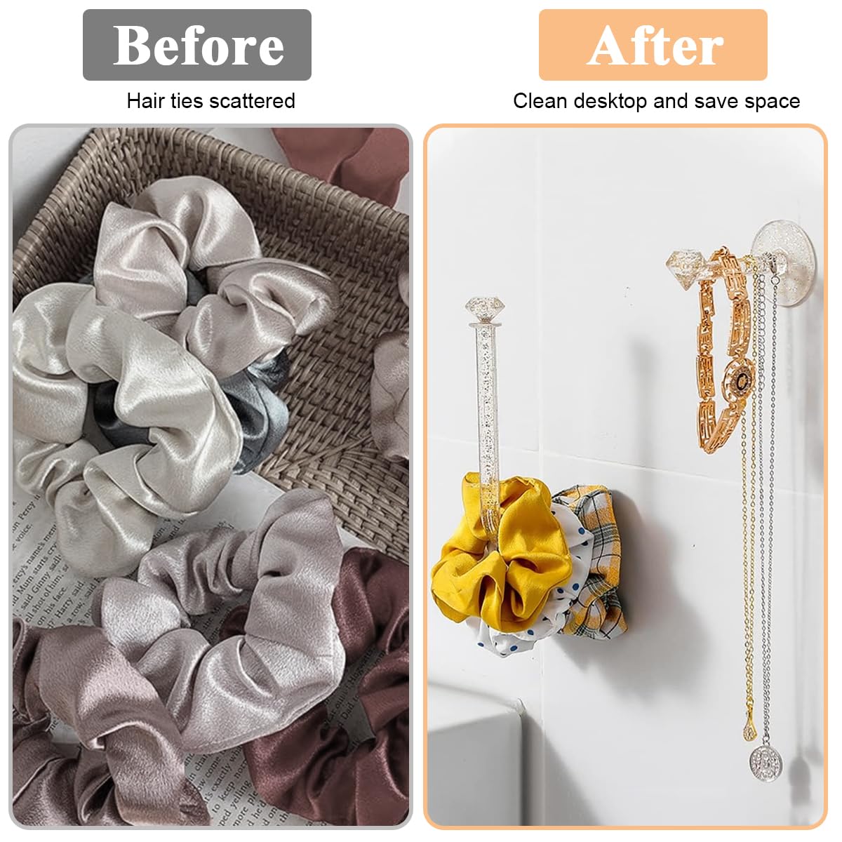 HASTHIP Headband Holder Stand for Wall Storage with Adhesive Mount | 4Pcs Clear Acrylic Organizer for Girls Hair Accessories