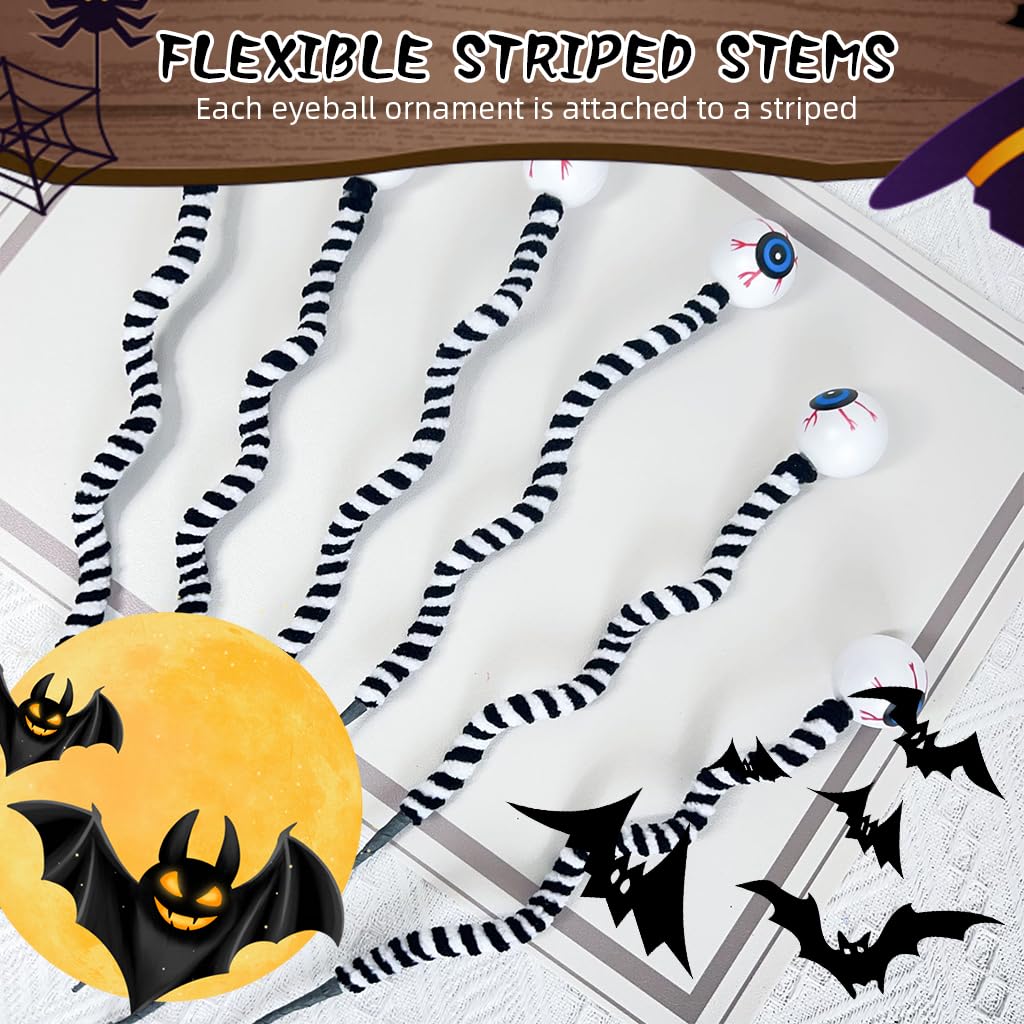 HASTHIP Halloween Eyeball Ornaments for Spooky Décor with Striped Flexible Stems | 6Pcs Set