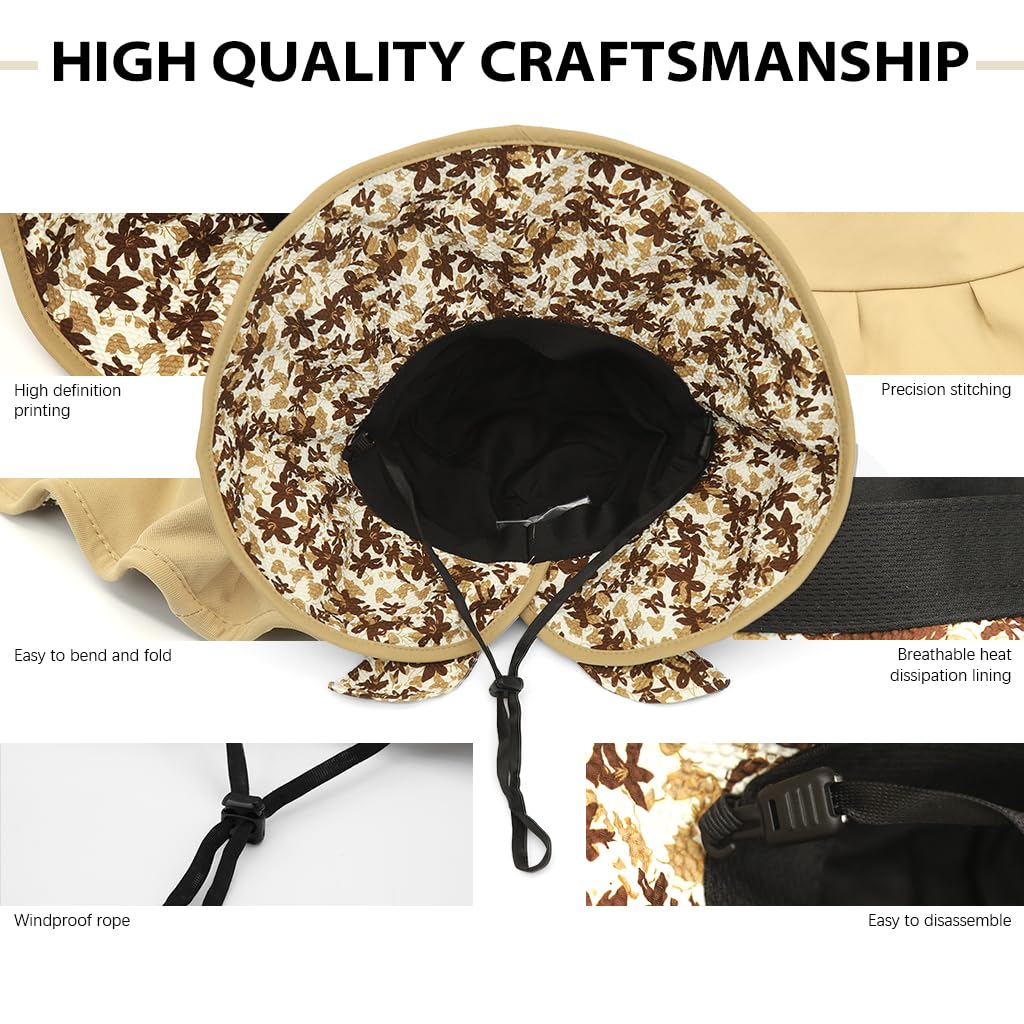 Zibuyu Sun Hat for Women with UPF 50 Wide Brim and Bowknot Tie | Packable Khaki Outdoor Style