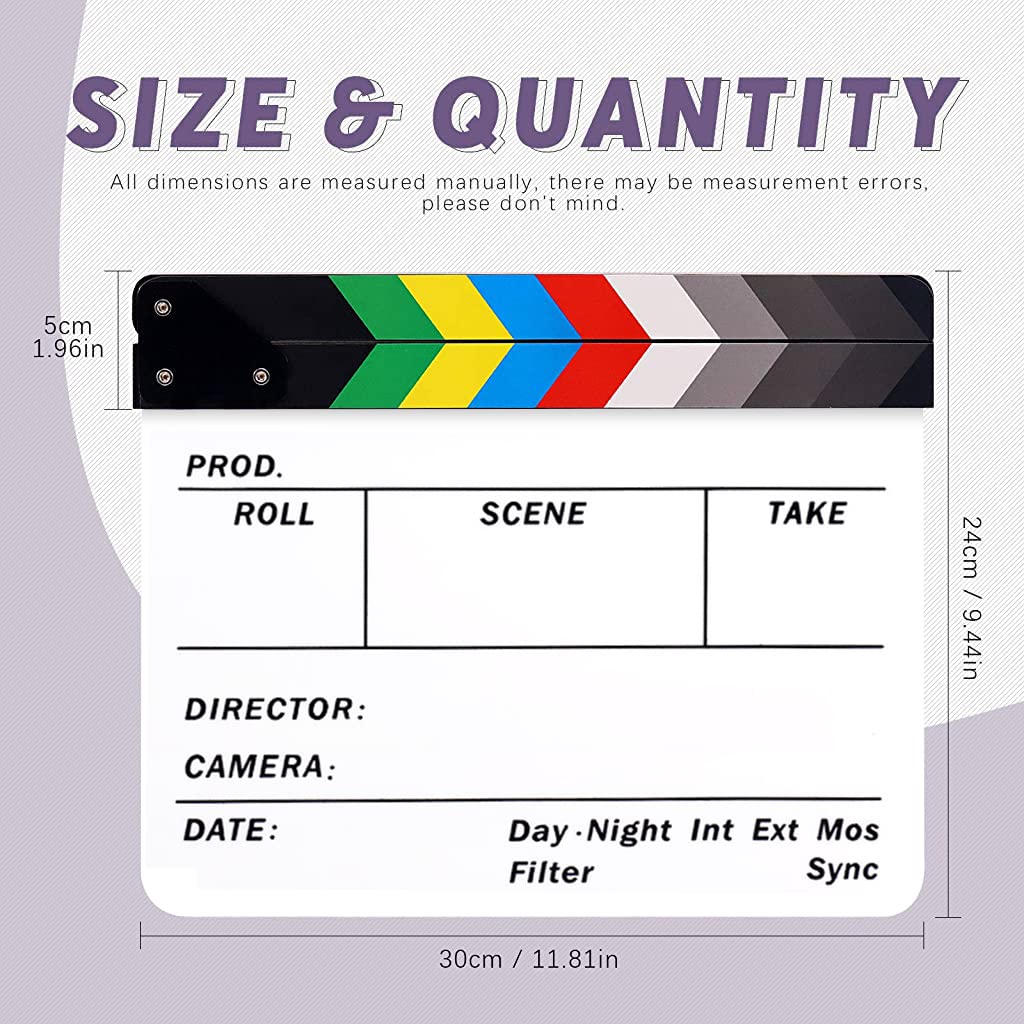 ZORBES® 12x10 inch Acrylic Clapboard/Film Slate Cut Action Scene Clapper with Markers and Erasers for Movie Directors,Filmmaking,Photography,Studio,Video,TV