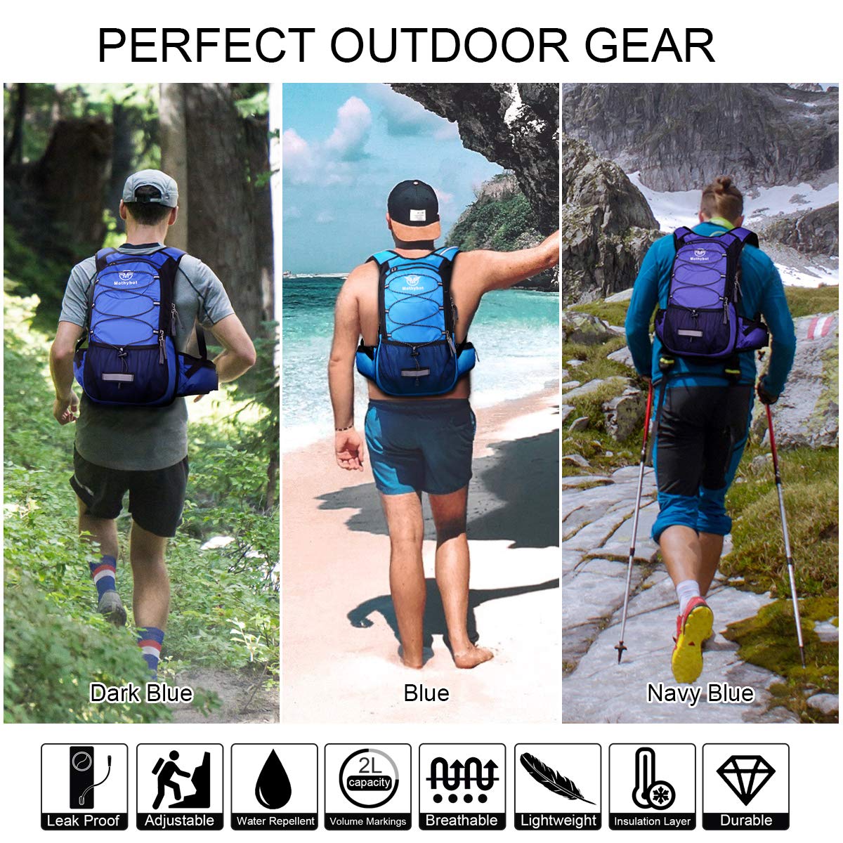 Proberos Trekking Backpack for Hiking and Camping with 2L BPA Free Water Bladder | Lightweight Waterproof Pack