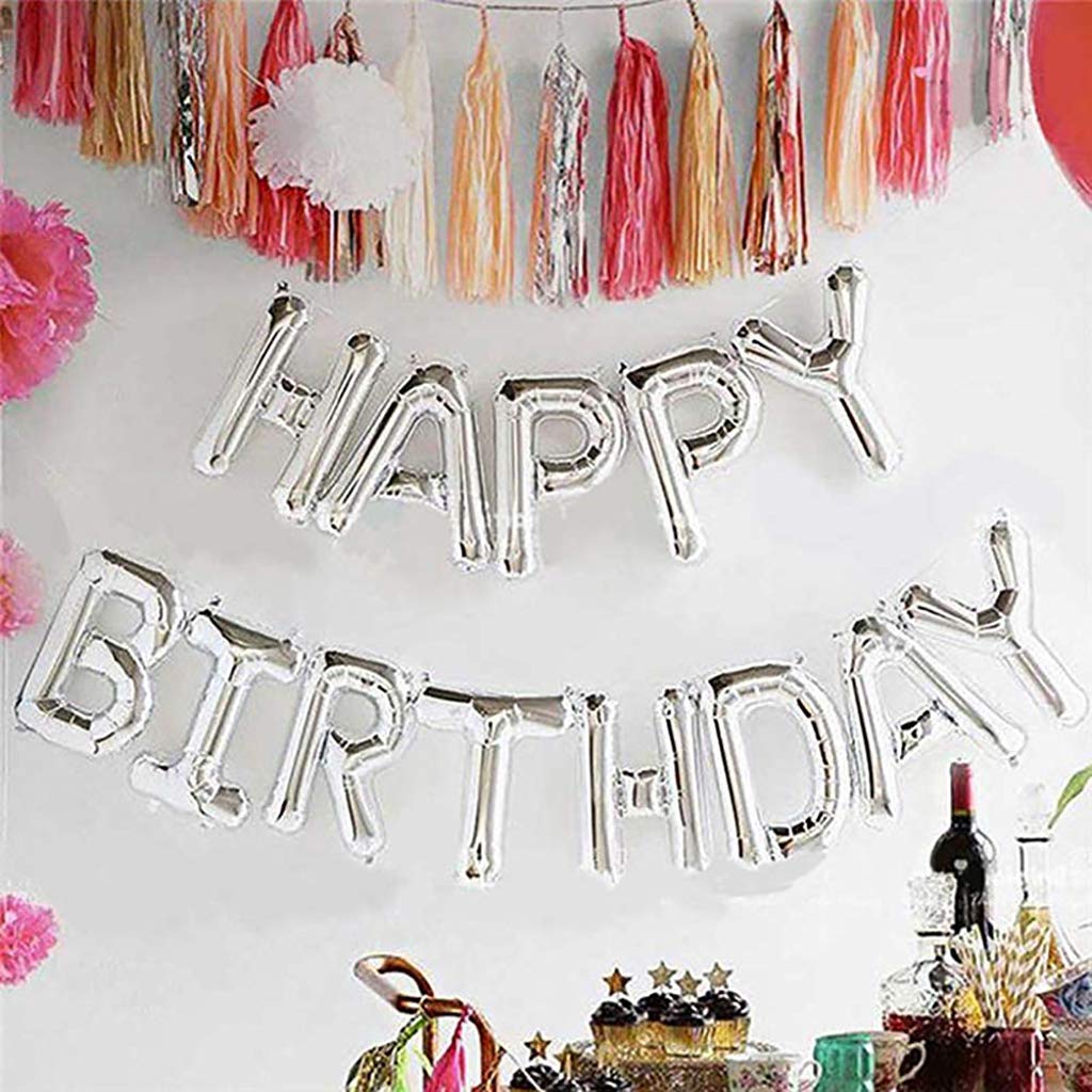 HASTHIP Happy Birthday Balloon Banner for Party Decoration with 13 Letters 16 in Silver Foil