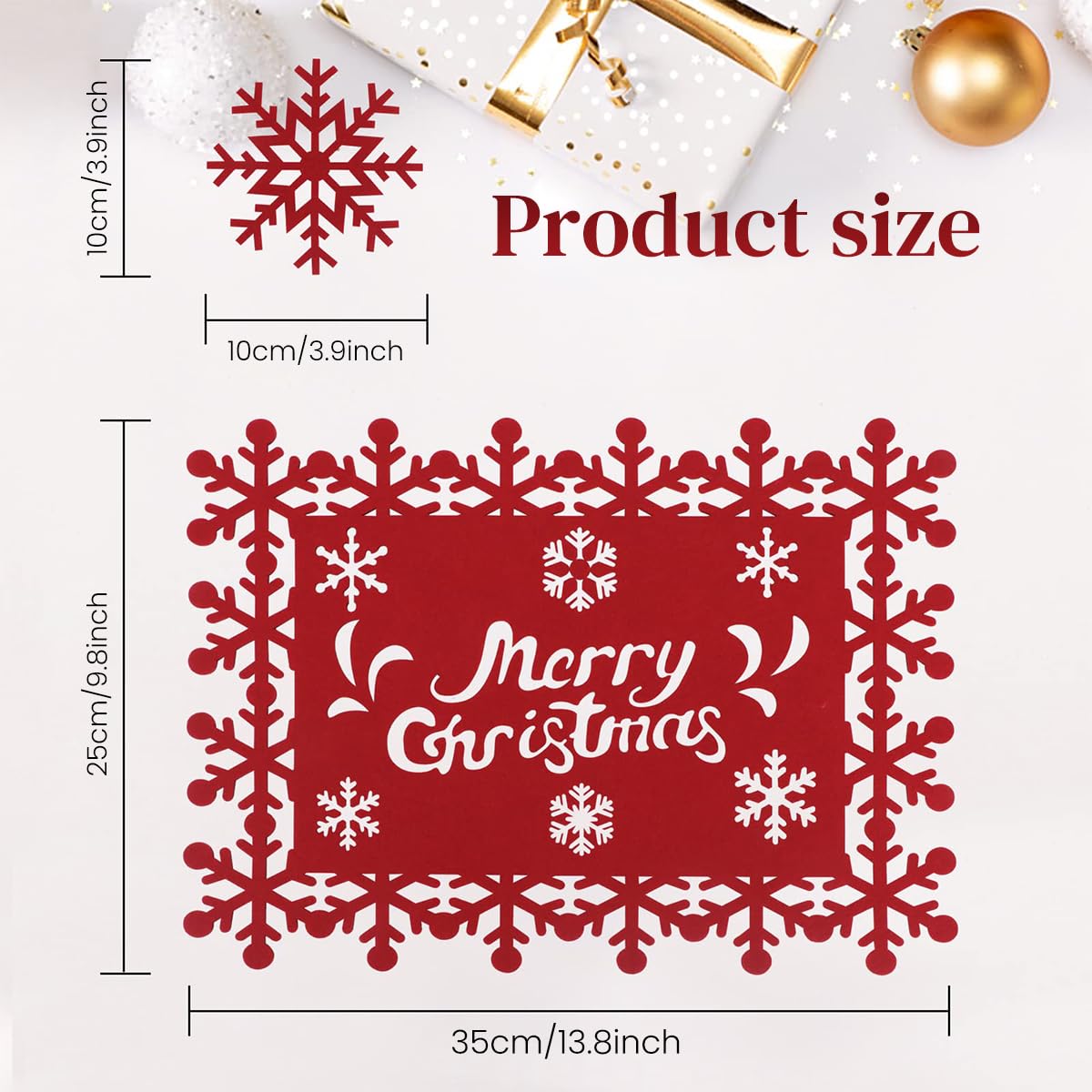 HASTHIP® Christmas Placemats & Snowflake Coasters Set of 12 Red Joyful Christmas Placemats Coasters 3mm Felt Paper Cut Snowflake Christmas Placemats Coasters Creative Christmas Home Decor