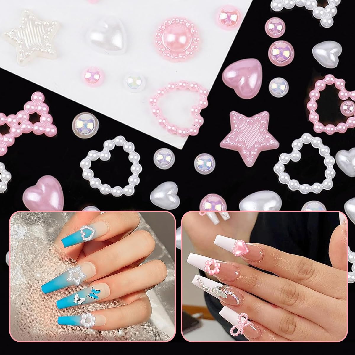 MAYCREATE 3D Resin Bow Nail Art Stickers for French Nails featuring Flatback Design | Assorted Styles with Storage Box