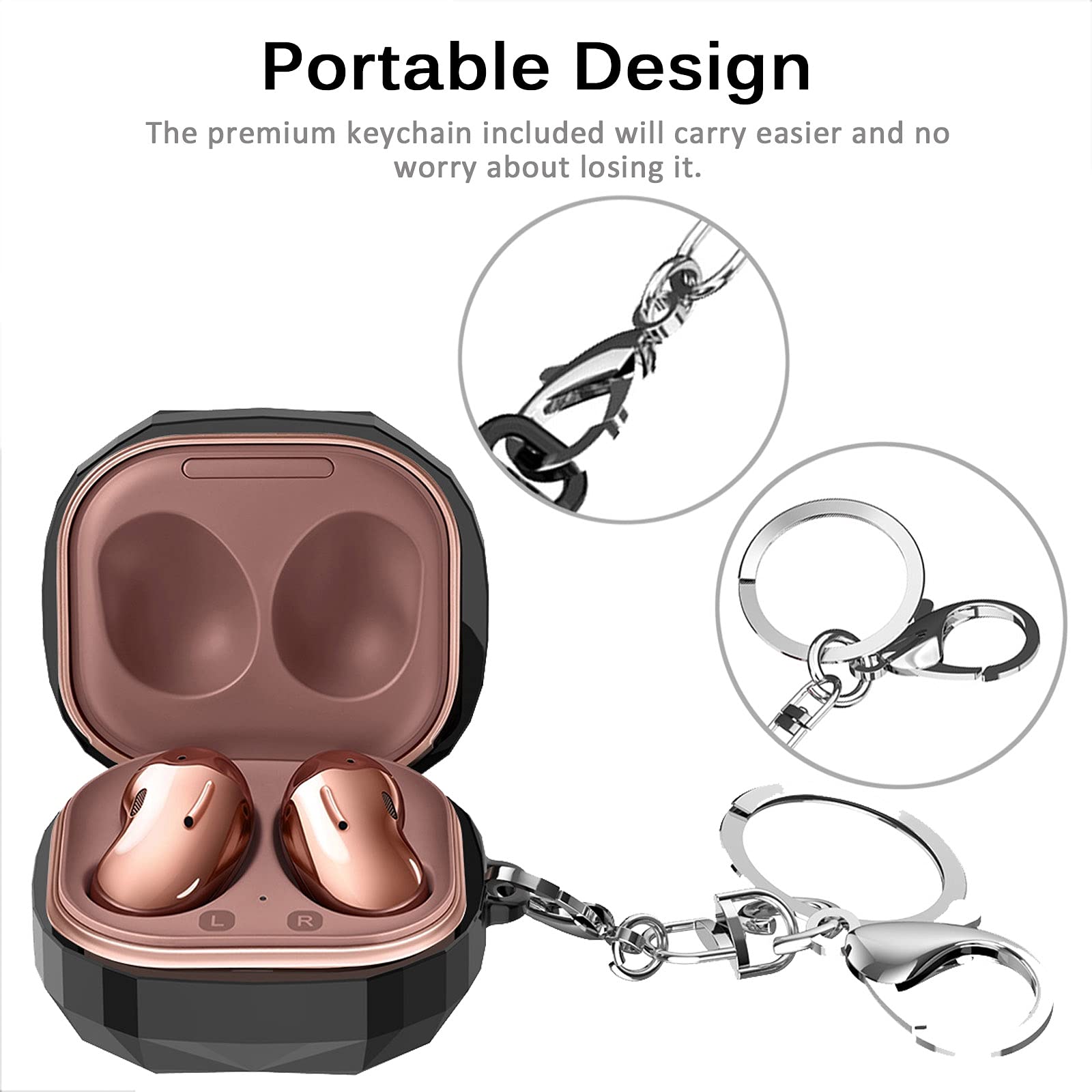 ZORBES Fashion Hard Protective Cover for Samsung Galaxy Buds Pro(2021),Galaxy Buds 2,Galaxy Buds Live (2020),Shockproof for Geometric Diamond Cut Design (Without Earphone, Seperate Pieces Design)