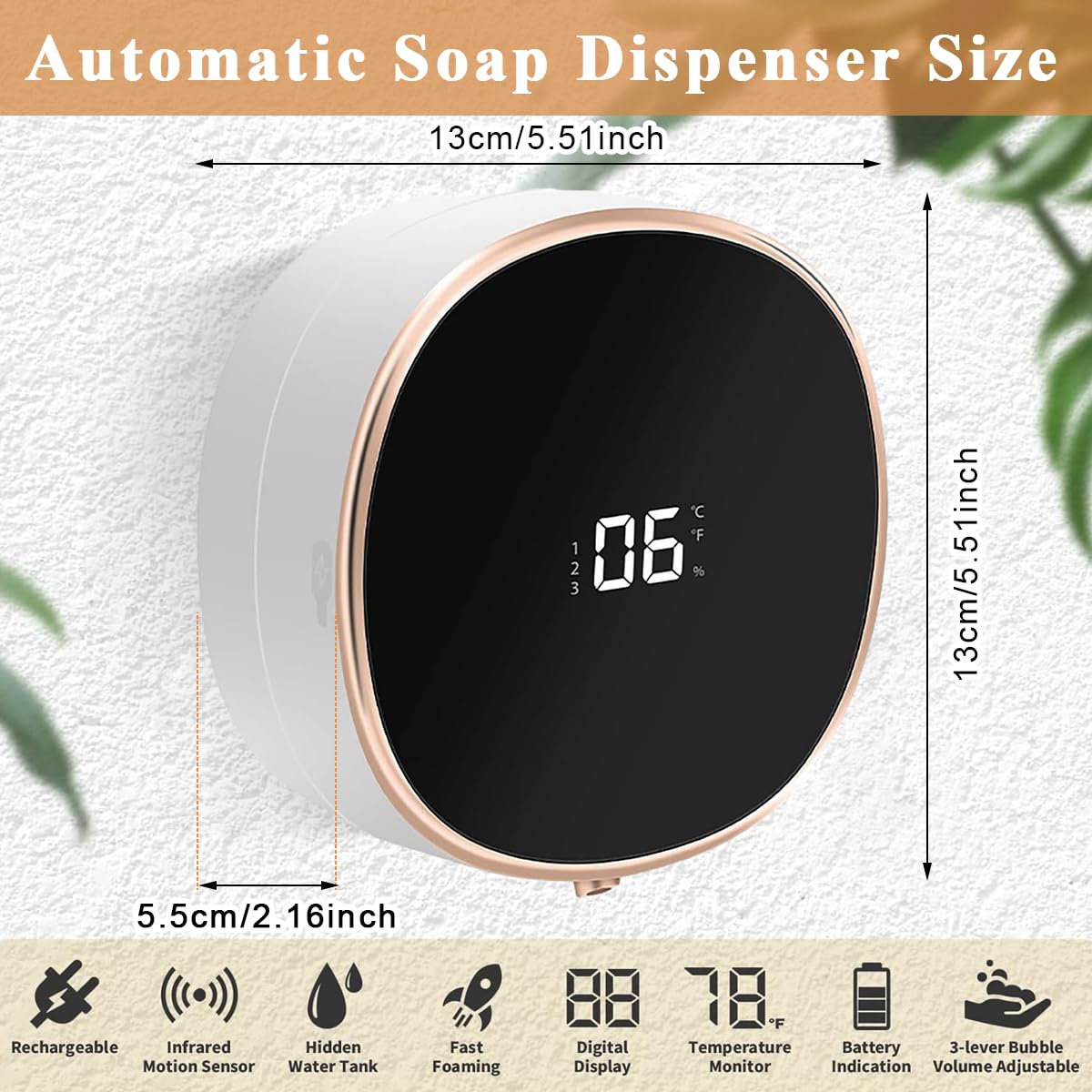 HANNEA® Soap Dispenser for Bathroom, Automatic Foaming Handwash Dispenser, 280ml Wall Mounted Smart Rechargeable Shampoo Hand Wash Dispenser with 3 Adjustable Bubble Levels With Bracket(White)